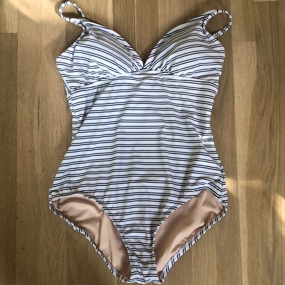 Black and white striped bathing suit